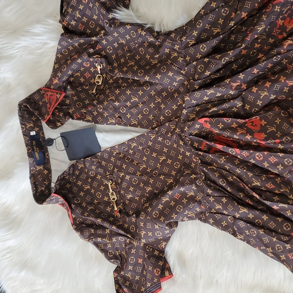 NWT midi brown dress sz Large Louis Vuitton logo